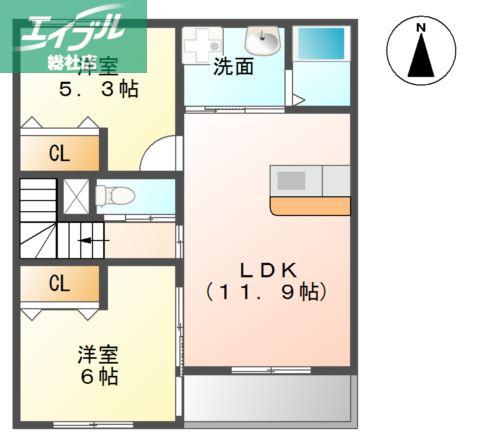 フルール(2LDK/2階)の間取り写真