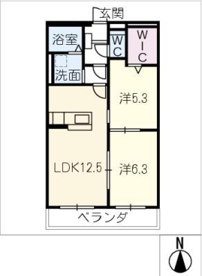岐阜市鏡島東マンション(2LDK/3階)の間取り写真