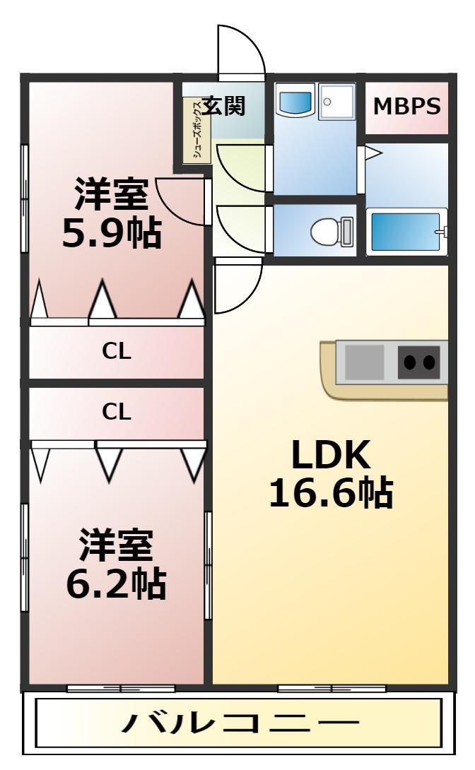 リーフライツ(2LDK/1階)の間取り写真