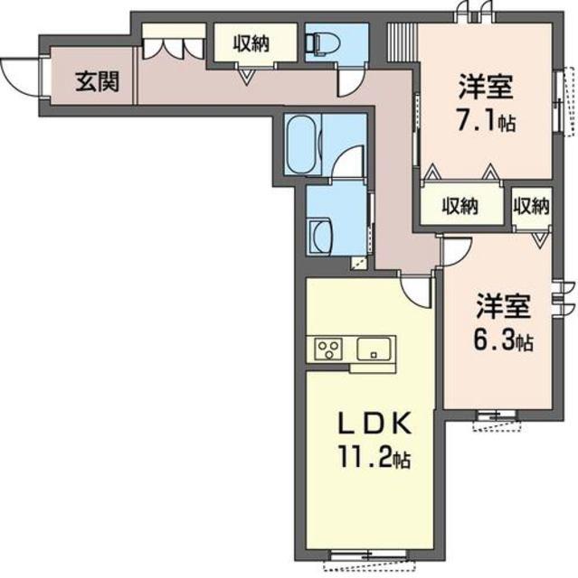 シャイン フレア(2LDK/1階)の間取り写真