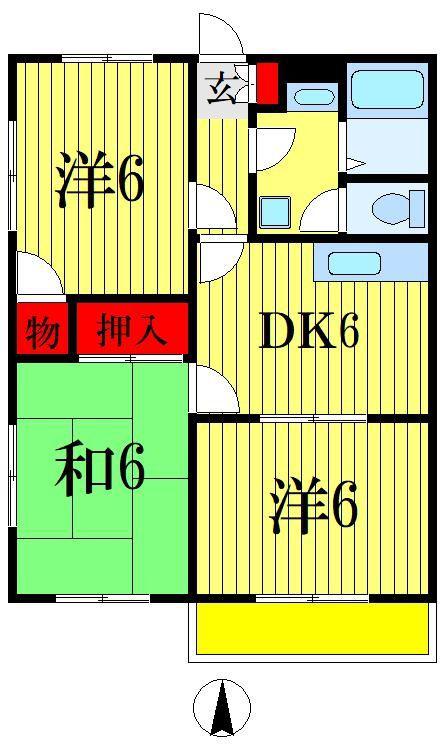 ラ・メール都(3DK/2階)の間取り写真