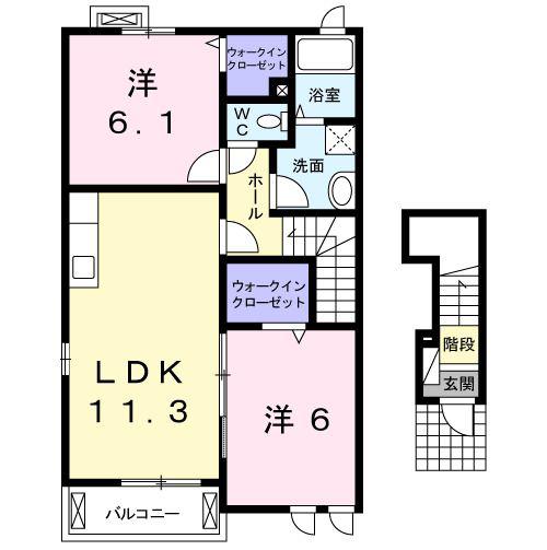 サンフィオーレB(2LDK/2階)の間取り写真