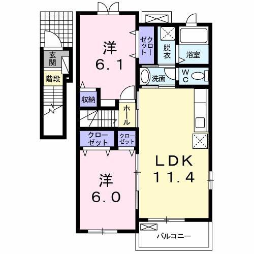 エテルノ デーア B(2LDK/2階)の間取り写真