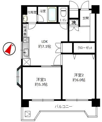セザール第2伊勢佐木町(2DK/7階)の間取り写真