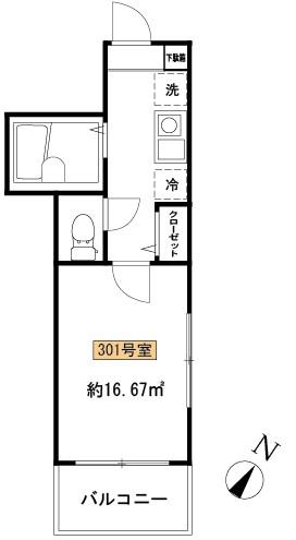 MELDIA高津A(1K/3階)の間取り写真