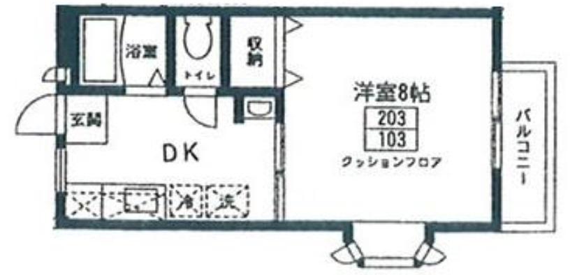 ウィング1(1DK/1階)の間取り写真