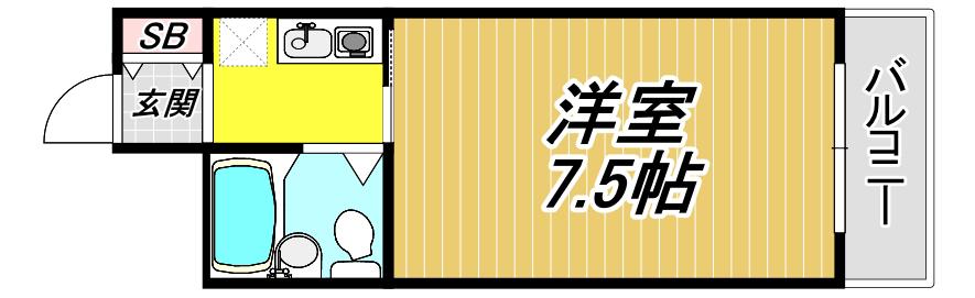 ロールス園田(1K/4階)の間取り写真