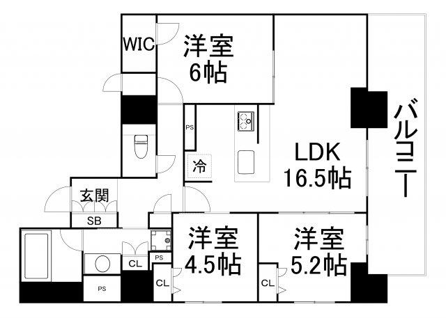 プレサンスタワー北浜(3LDK/20階)の間取り写真