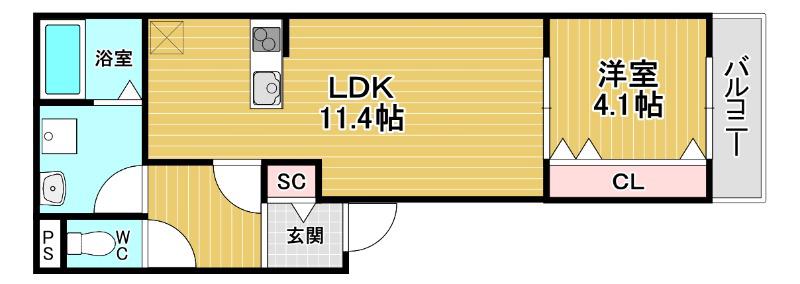 REGALO野里IV番館(1LDK/2階)の間取り写真