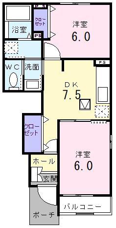 クリアネス III(2DK/1階)の間取り写真