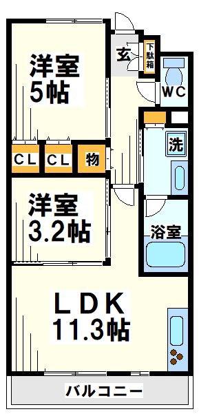 カハレア調布(2LDK/3階)の間取り写真