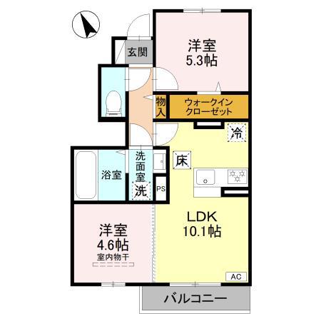 D-ROOM 天が岡(2LDK/1階)の間取り写真