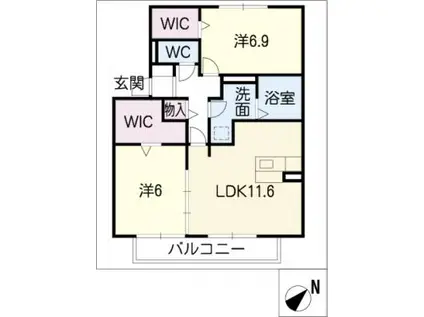 フレール A棟(2LDK/2階)の間取り写真