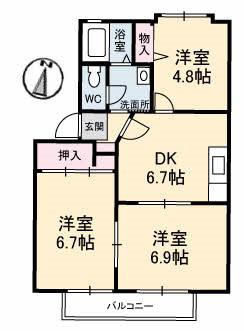 グランシード下田(3DK/2階)の間取り写真