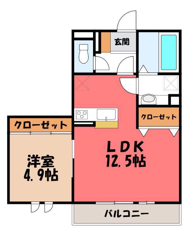 エヴァーラスティング熊谷(1LDK/2階)の間取り写真