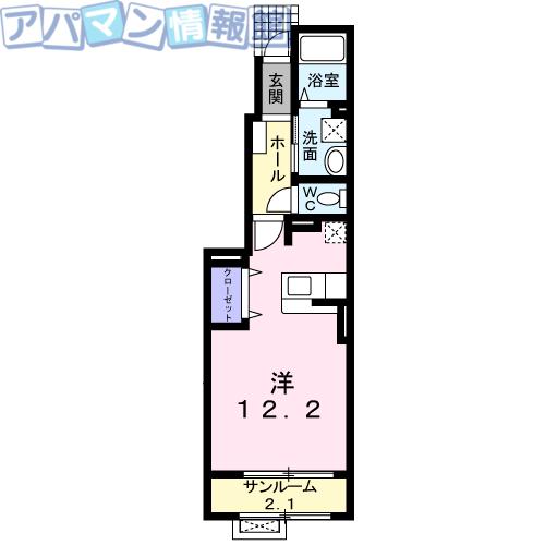 ミルキータウン城所I(ワンルーム/1階)の間取り写真