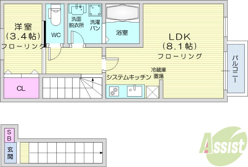 メゾン・ヴェルデ長町(1LDK/2階)の間取り写真