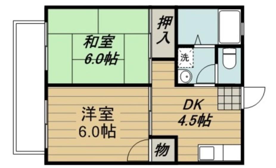 シンヤハイツ(2DK/1階)の間取り写真