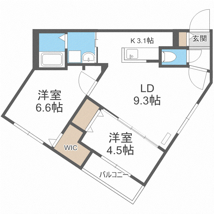 ブランシャールCIEL学園前(2LDK/3階)の間取り写真