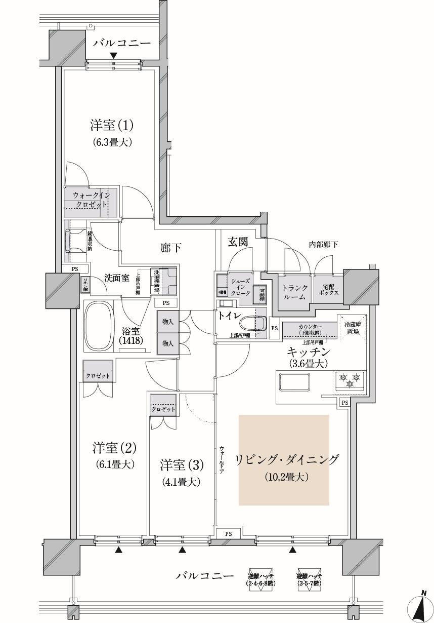 ブランズ円山裏参道レジデンス(3LDK/3階)の間取り写真