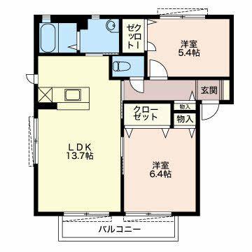 アビタシオン(2LDK/1階)の間取り写真