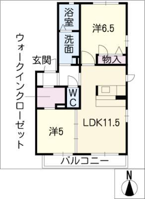グラン・コート堤起A棟(2LDK/2階)の間取り写真