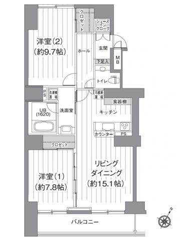 ティーズ ガーデン北柏 2号棟(2LDK/9階)の間取り写真