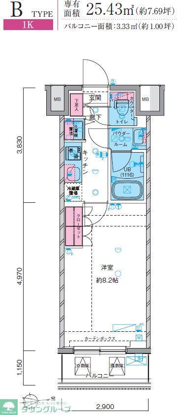 GENOVIA鷺ノ宮SKYGARDEN(1K/5階)の間取り写真