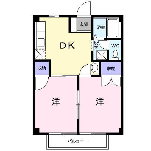 リヒトハイツゆめみ野Ⅰ(2DK/2階)の間取り写真