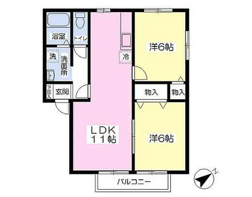 エスティアム熊本(2LDK/2階)の間取り写真