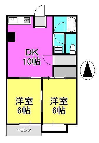 キンガハイツ橋本(2DK/1階)の間取り写真