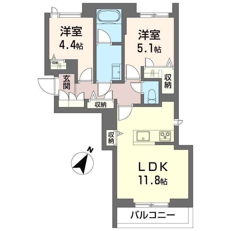ボヌールカイエ(2LDK/3階)の間取り写真
