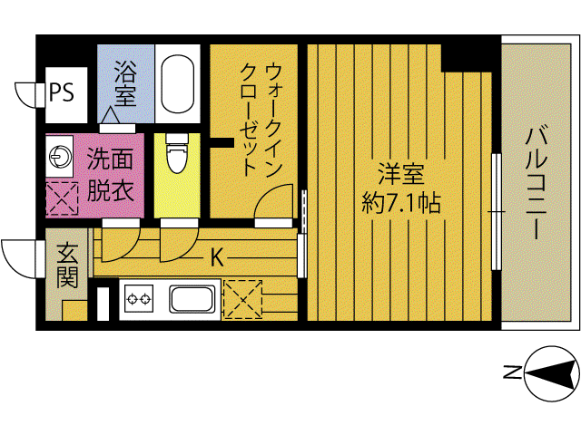 餅ヶ浜マンション(1K/9階)の間取り写真