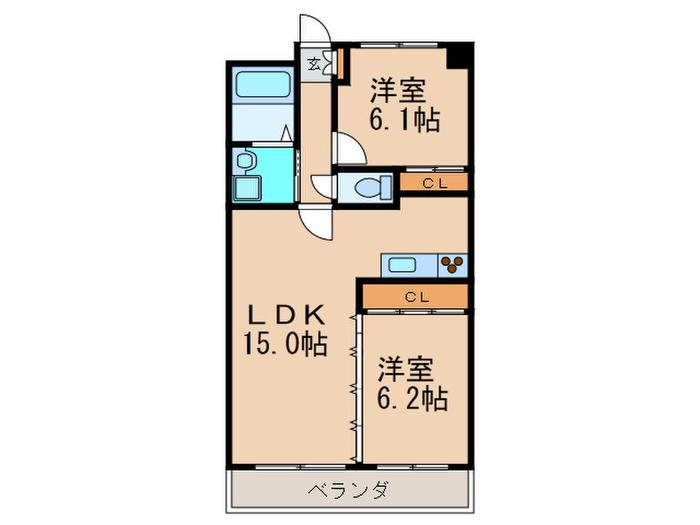 ヴェルモントルラーシュ(2LDK/4階)の間取り写真
