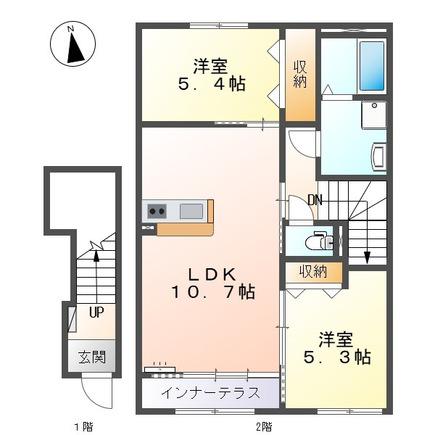 グランモール東津田(2LDK/2階)の間取り写真