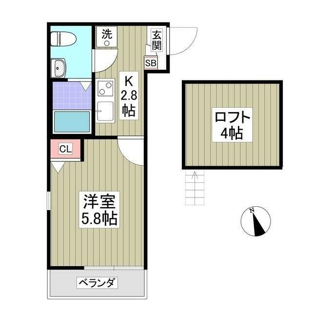 ヴァンベール生田(1K/2階)の間取り写真