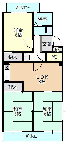 岡嶋グリーンハイツ(3LDK/2階)の間取り写真