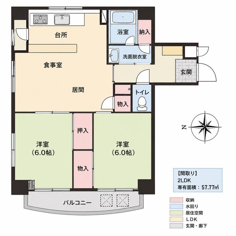 パリセイド東神田(2LDK/3階)の間取り写真