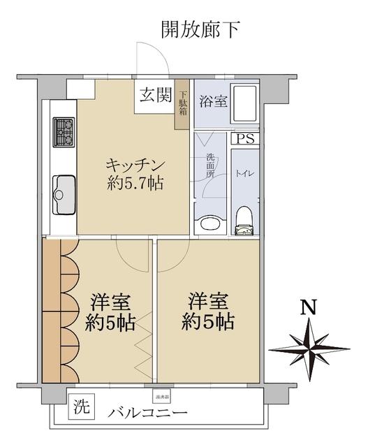 マンション観月(2K/5階)の間取り写真
