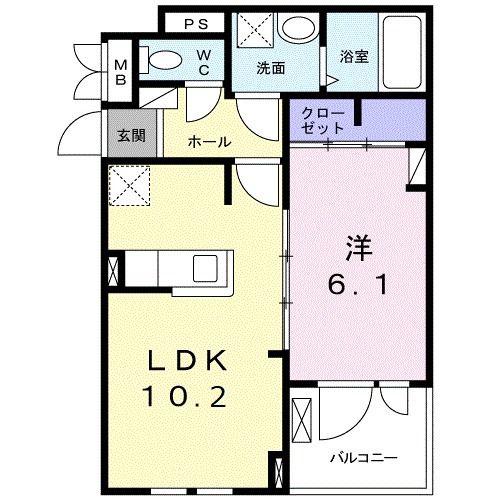 カーサココアヴェニュー(1LDK/3階)の間取り写真