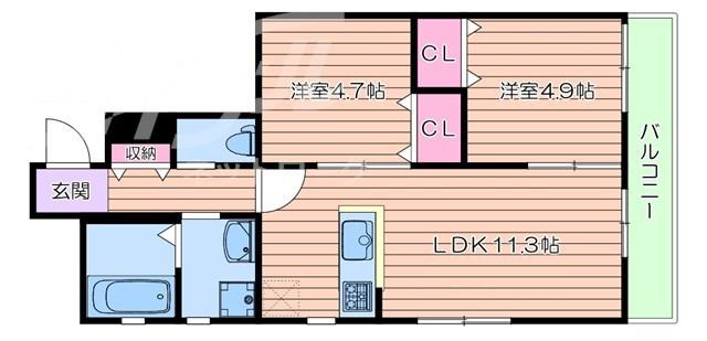 ブレッザ千里丘(2LDK/1階)の間取り写真