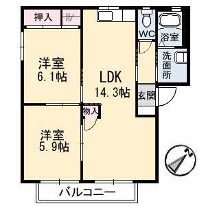 グリーンヴィラージュ(2LDK/1階)の間取り写真