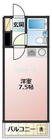 美工中山ハイツ(ワンルーム/1階)の間取り写真