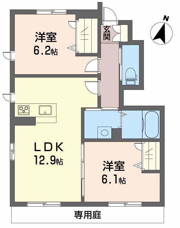 ショーンはなみずきB102(2LDK/1階)の間取り写真