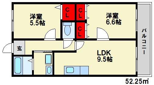 サンコーポ須玖(2LDK/2階)の間取り写真