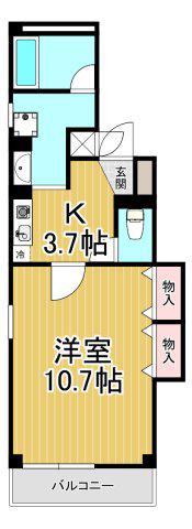 ルミエール東塚口(1K/1階)の間取り写真