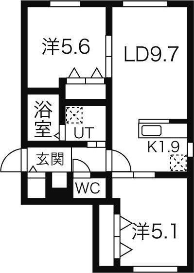 ヴィラ琴似 涼(2LDK/3階)の間取り写真