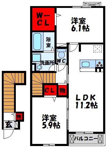 ラ・フィオーレ(2LDK/2階)の間取り写真
