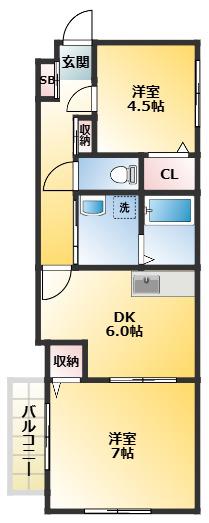 グランメール鈴木(2DK/2階)の間取り写真
