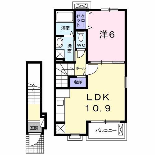 ウィスティリアV(1LDK/2階)の間取り写真